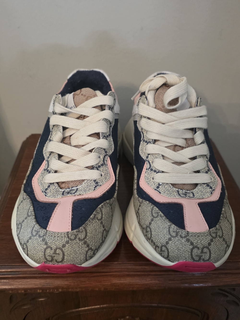 Monogram Platform Sneakers in Navy, Pink & Gray - Picture 2 of 7